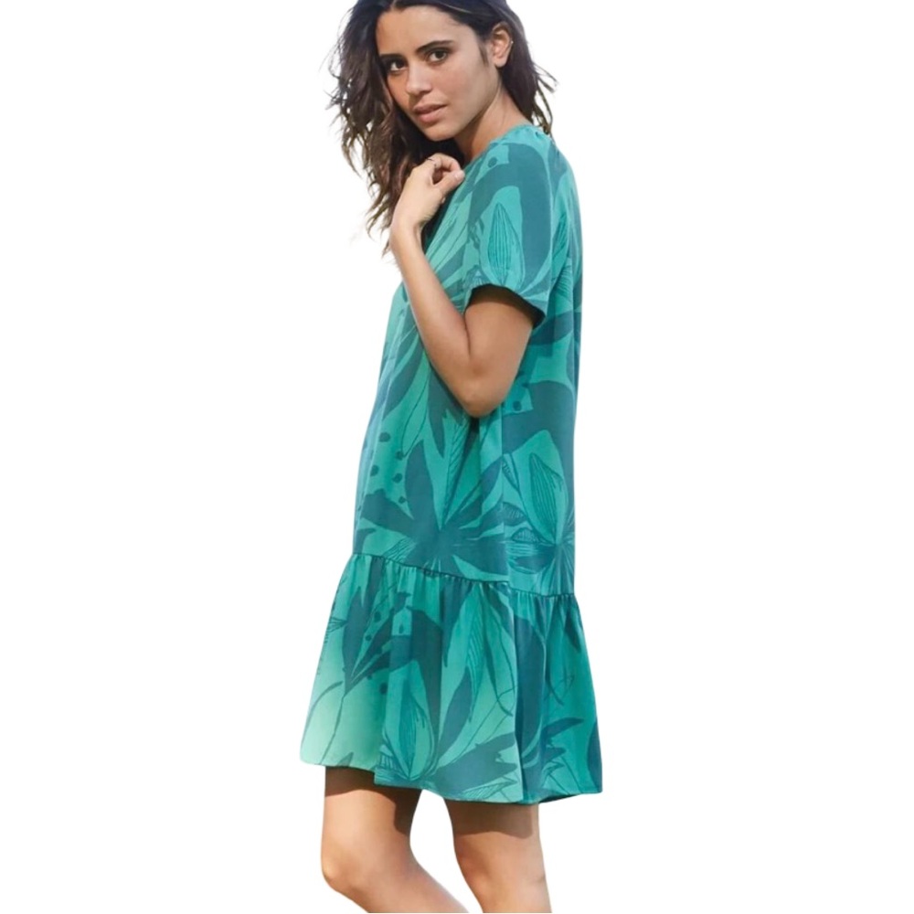 A New Day Green Leaf Print V-Neck Shift Dress – XL